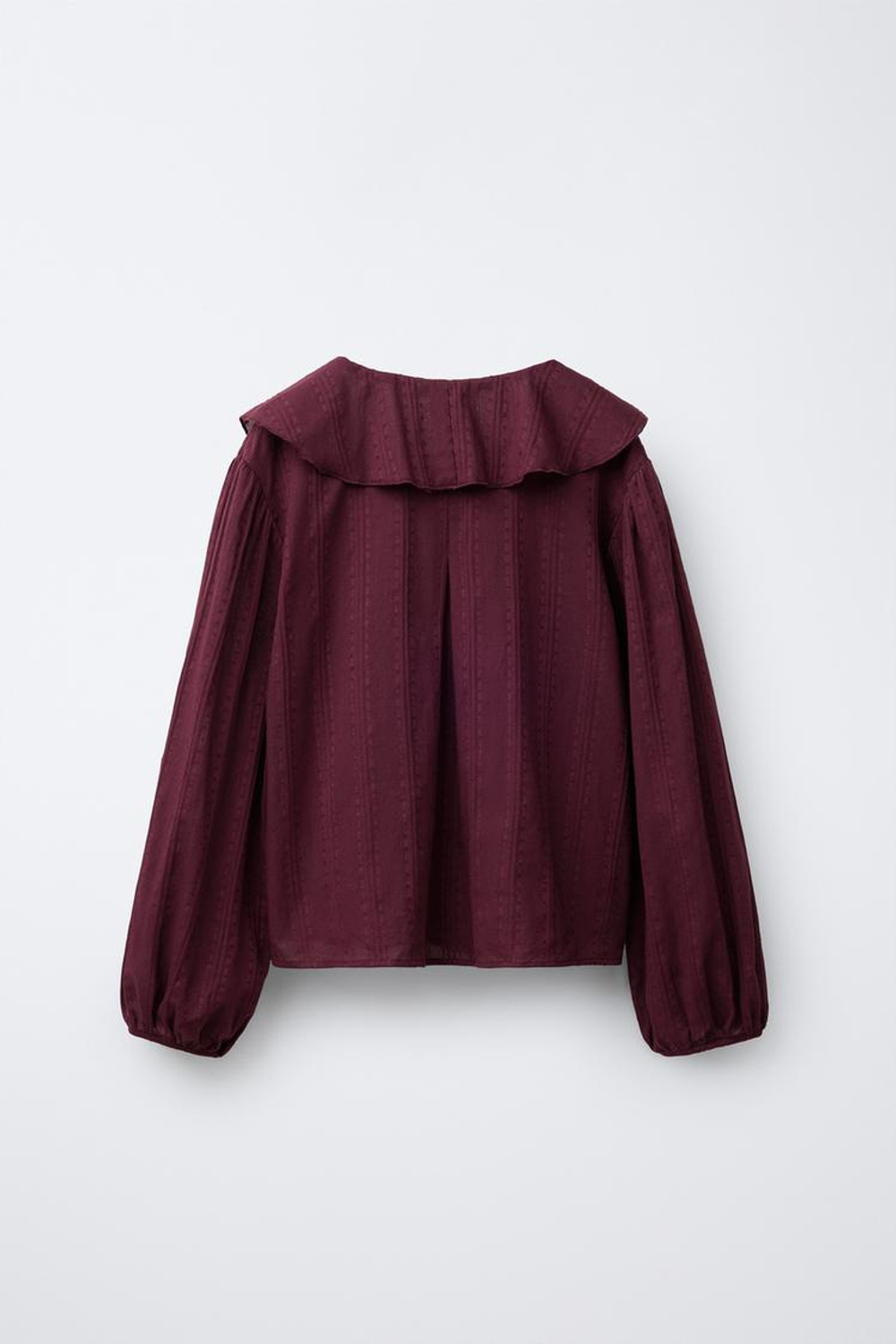 ZARA РУБАШКА В РОМАНТИЧЕСКОМ СТИЛЕ С ВОЛАНОМ НА ВОРОТНИКЕ, ТЕМНО-БОРДОВЫЙ