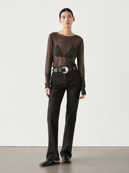 Massimo Dutti Расклешенные брюки облегающего кроя с низкой посадкой, шоколадный