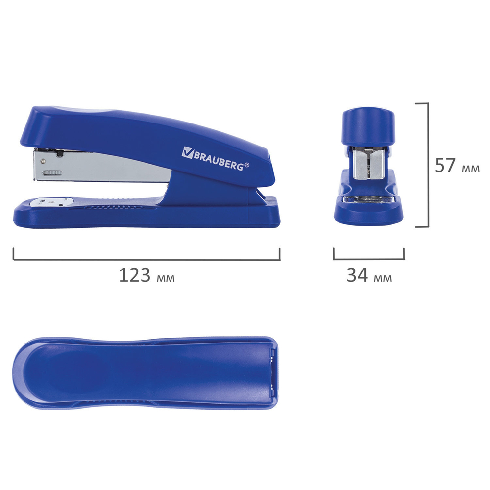 Степлер №24/6 26/6 BRAUBERG "Standard+" до 30 листов синий (2 штуки в упаковке)