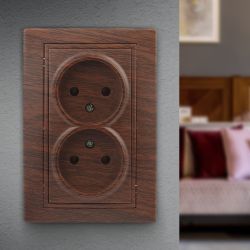 Розетка Intro Plano 1-204-10 без заземления двойная 2х2P, 16А-250В, IP20, СУ, венге