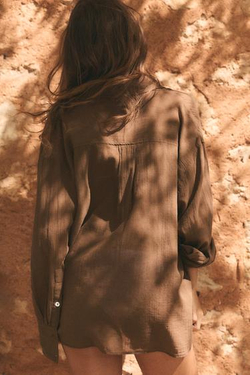 ZARA РУБАШКА ОВЕРСАЙЗ С КАРМАНОМ, КОРИЧНЕВЫЙ