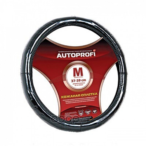 Оплетка руля M 37-39 см натур. кожа гладкая черная (AUTOPROFI)