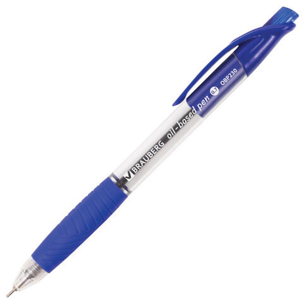 Ручка шариковая масляная автоматическая с грипом BRAUBERG "Jet", СИНЯЯ, узел 0,7 мм, линия письма 0,35 мм, 142132