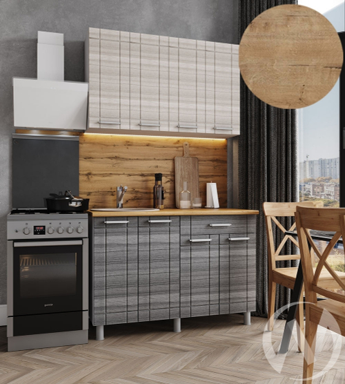 Кухня Салли 1.2м (корпус белый/сандал белый; сандал серый) 38мм дуб бунратти