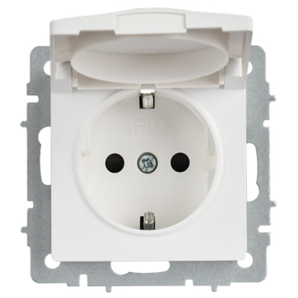 BRITE Розетка 1-местная с заземлением с защитными шторками и крышкой 16А IP20 РСбш10-3-БрАБ арктический белый IEK