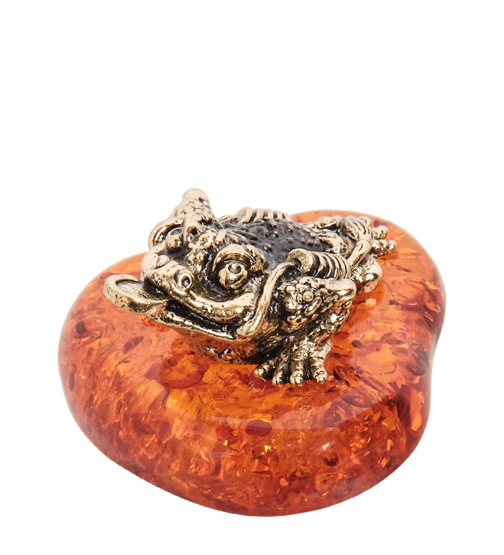 Народные промыслы AM- 432 Фигурка «Лягушка трехлапая» (латунь, янтарь)