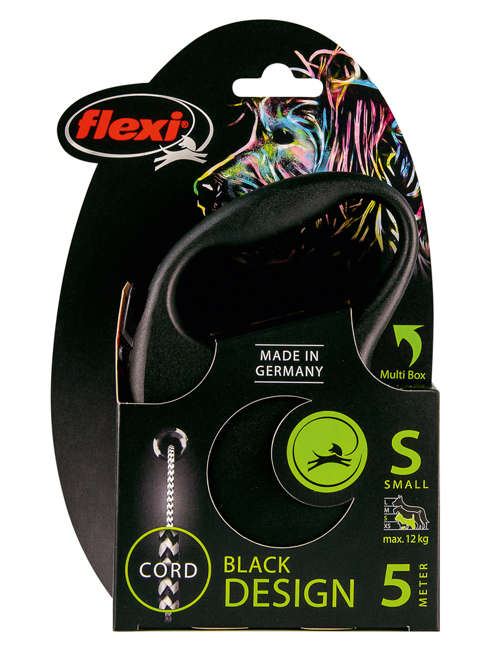 Поводок-рулетка Flexi Black Design S. Трос 5 м. для собак до 12 кг. Серебряный