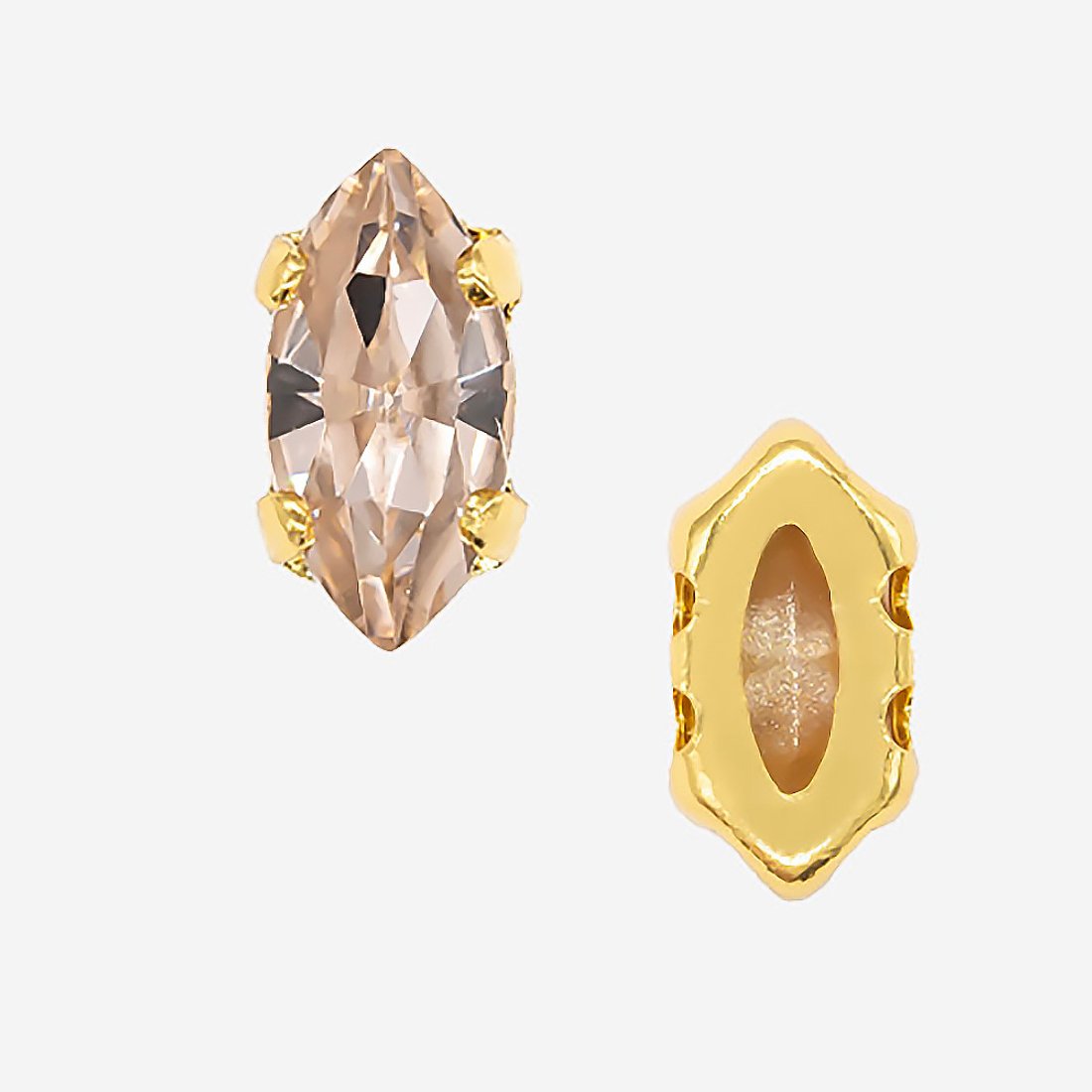 Кристалл Маркиз (Marquise Fancy Stone) в цапах, оттенок "Светло-персиковый"/"Light Peach", 8*4мм, позолота