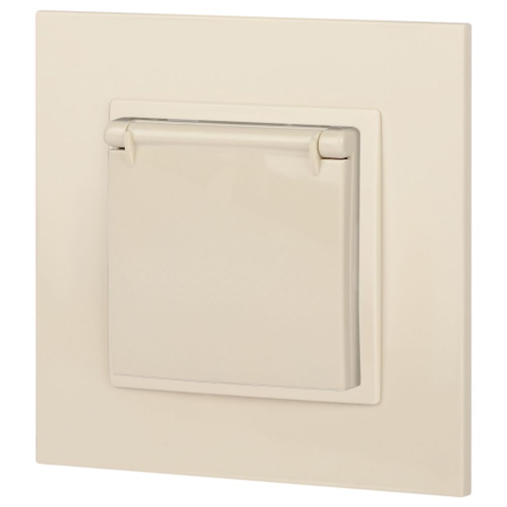 Розетка ЭРА Elegance 14-2103-02 с заземлением 2P+E Schuko со шторками с крышкой 16A-250В IP20 слоновая кость | Эра Elegance