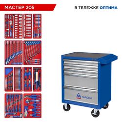 МАСТАК (52-05205B) Набор инструментов 205 предметов, "МАСТЕР 205", в синей тележке