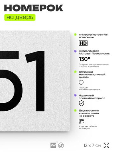 Номер на дверь 251, табличка на дверь для офиса, квартиры, кабинета, аудитории, склада, белая 120х70 мм, Айдентика Технолоджи