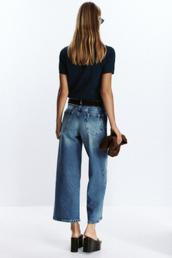 ZARA ДЖИНСЫ-КЮЛОТЫ Z1975 С ВЫСОКОЙ ПОСАДКОЙ И РЕМНЕМ, ВЫЦВЕТШИЙ СИНИЙ