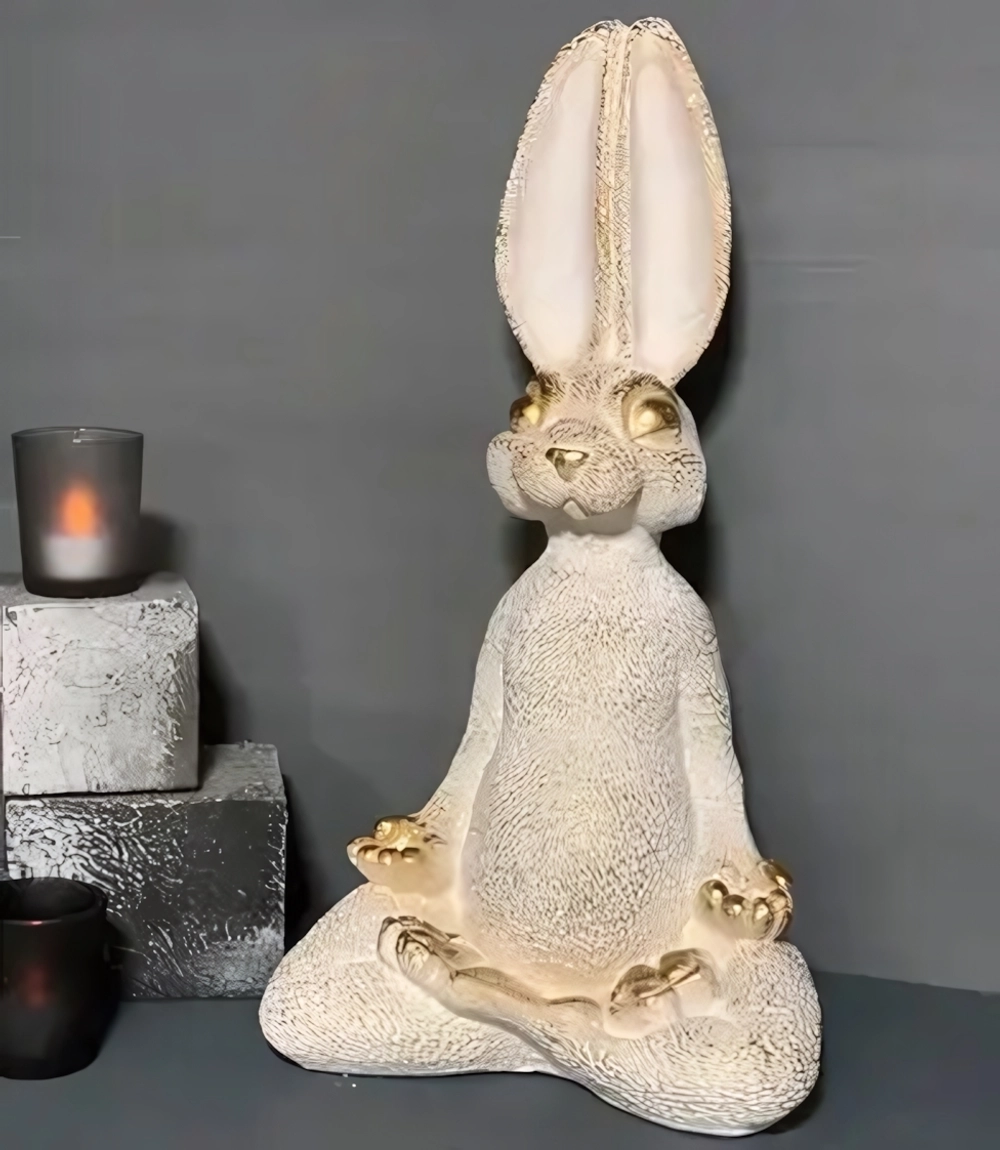 Копилка из гипса «Заяц Йога» 42см (белый с золотом)