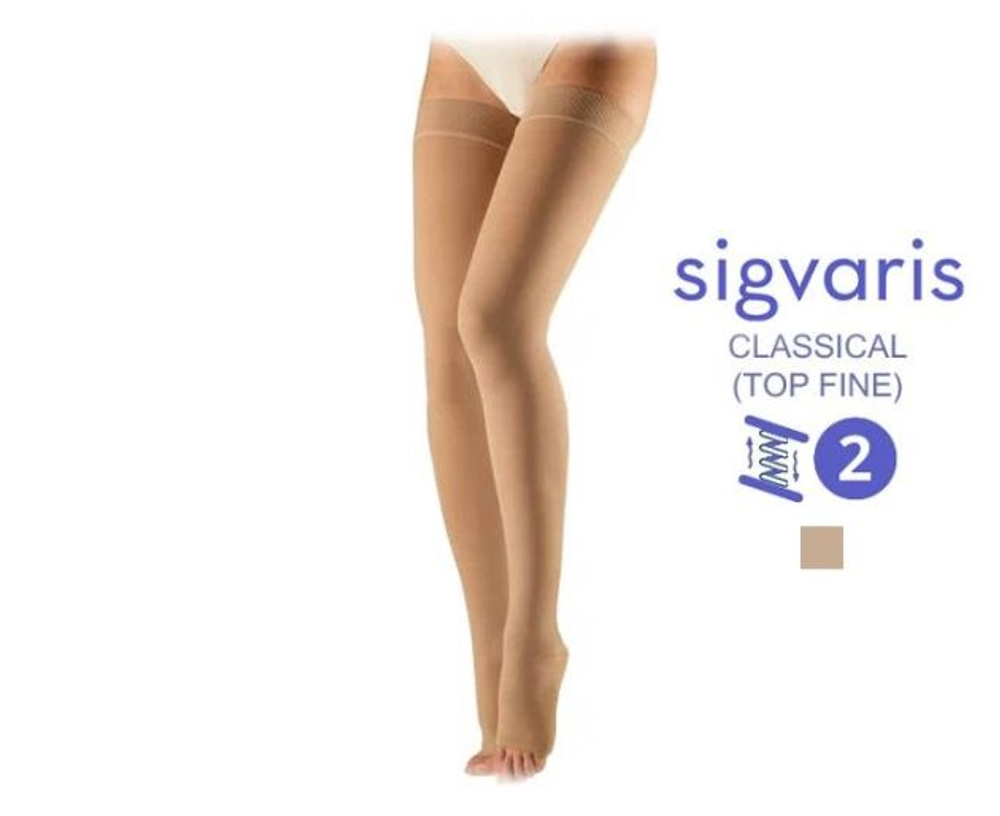Компрессионные чулки до паха Sigvaris Essential Classical (Топ Файн), класс компрессии 2, серия TFS2, мысок открытый