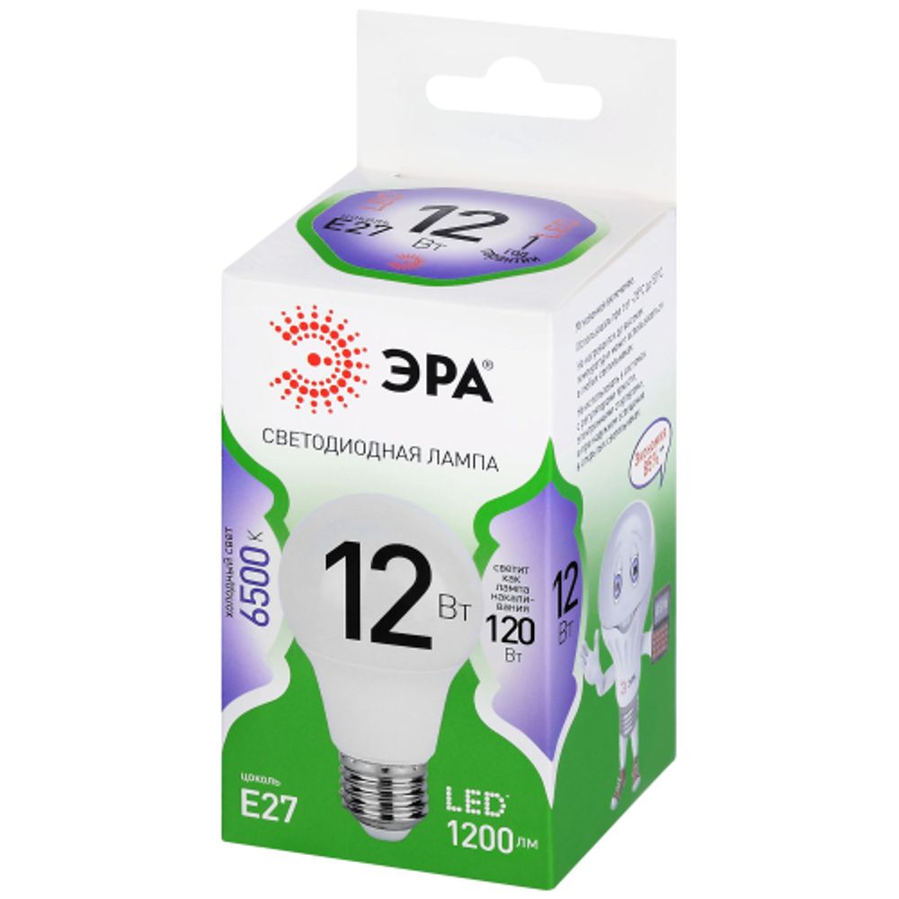 Лампа светодиодная ЭРА GREEN LINE LED A60-12W-865-E27 GL 12Вт груша холодный свет E27 | Лампы cветодиодные Груша (A)