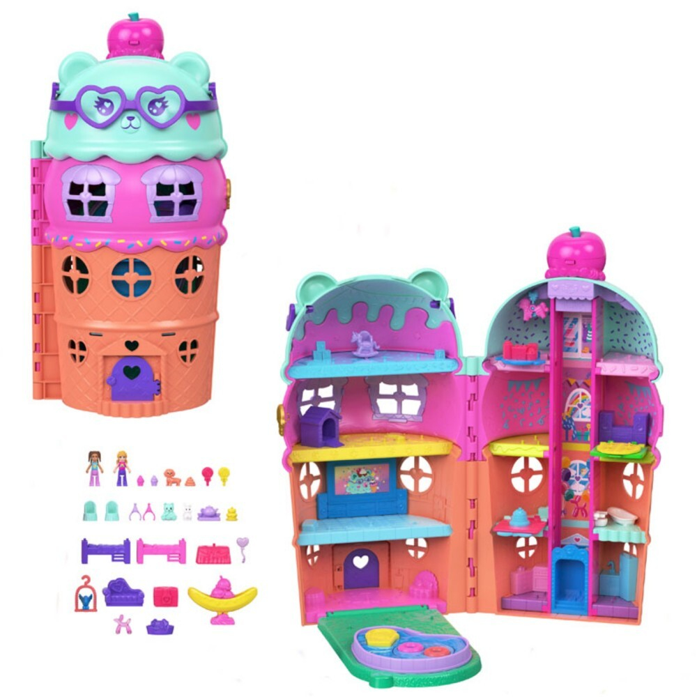 Polly Pocket - Игровой домик "Десерт мороженого" + 2 куклы + 25 аксессуаров JFT91