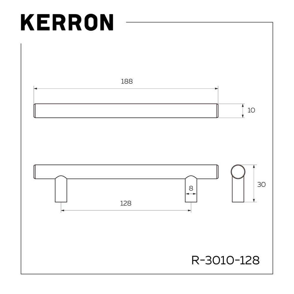 Ручка рейлинг 128 мм, d-10 матовый черный