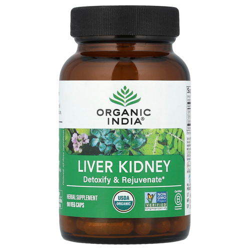Organic India, печень и почки, 90 растительных капсул