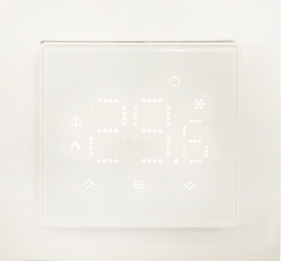Термостат с датчиком пола,  16 A,  55*55 мм.,  белое стекло