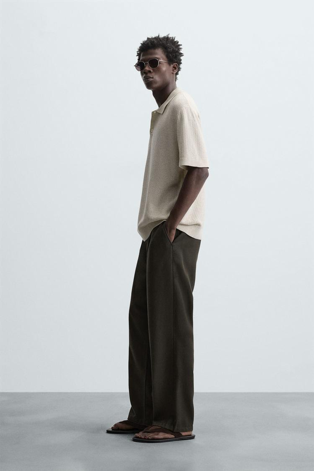 ZARA ПОЛО РЕЛЬЕФНОЙ ВЯЗКИ, БЕЖЕВЫЙ