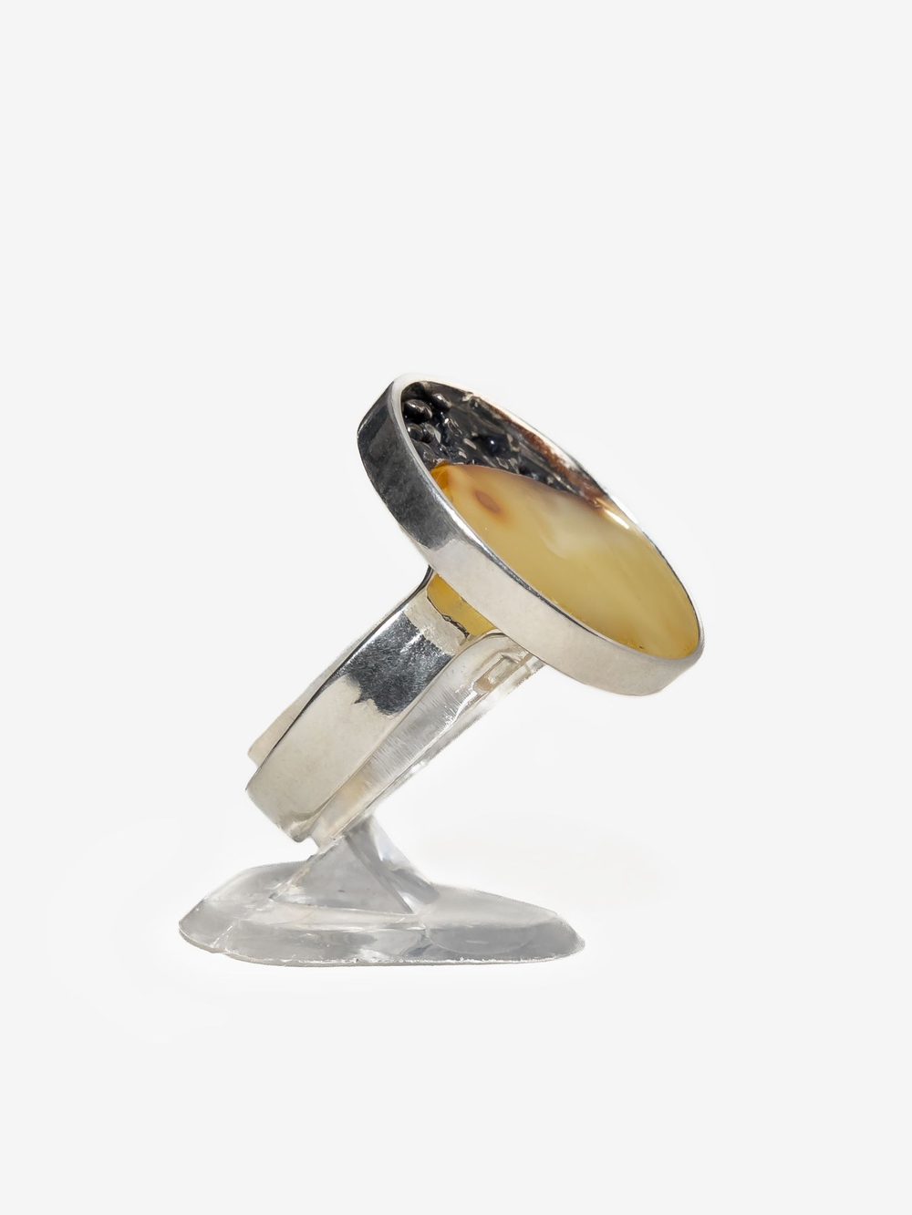 Уникальное серебряное кольцо с пейзажным янтарем, безразмерное