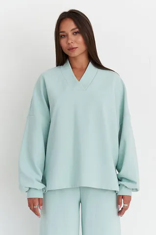 Лонгслив оверсайз из рифленого хлопка цвета мята