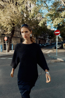 ZARA СВИТЕР С КОМБИНИРОВАННЫМ КРУЖЕВОМ, ЧЕРНЫЙ