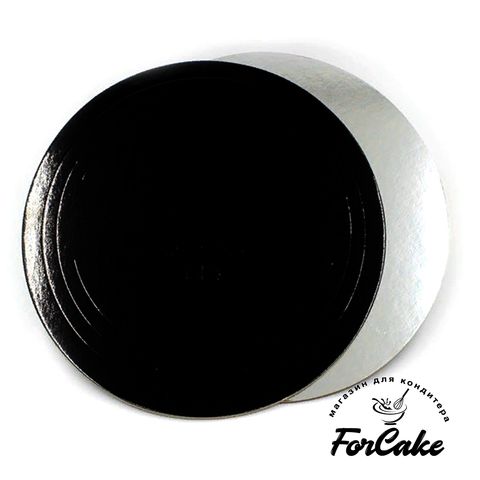 Подложки для торта толщина 1,5 мм черный-серебро Д30 см