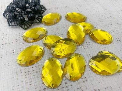 Стразы пришивные акрил, d 2,5х1,8 см, жёлтый