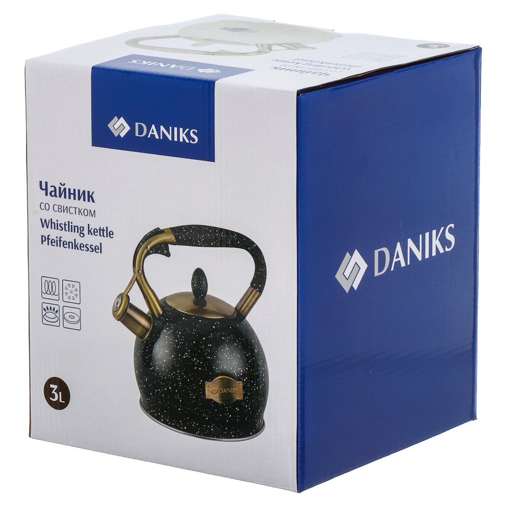 Чайник нерж, 3 л, свист, бежевый, ручка с покрытием, нейлон, Daniks, GS-04517H-1