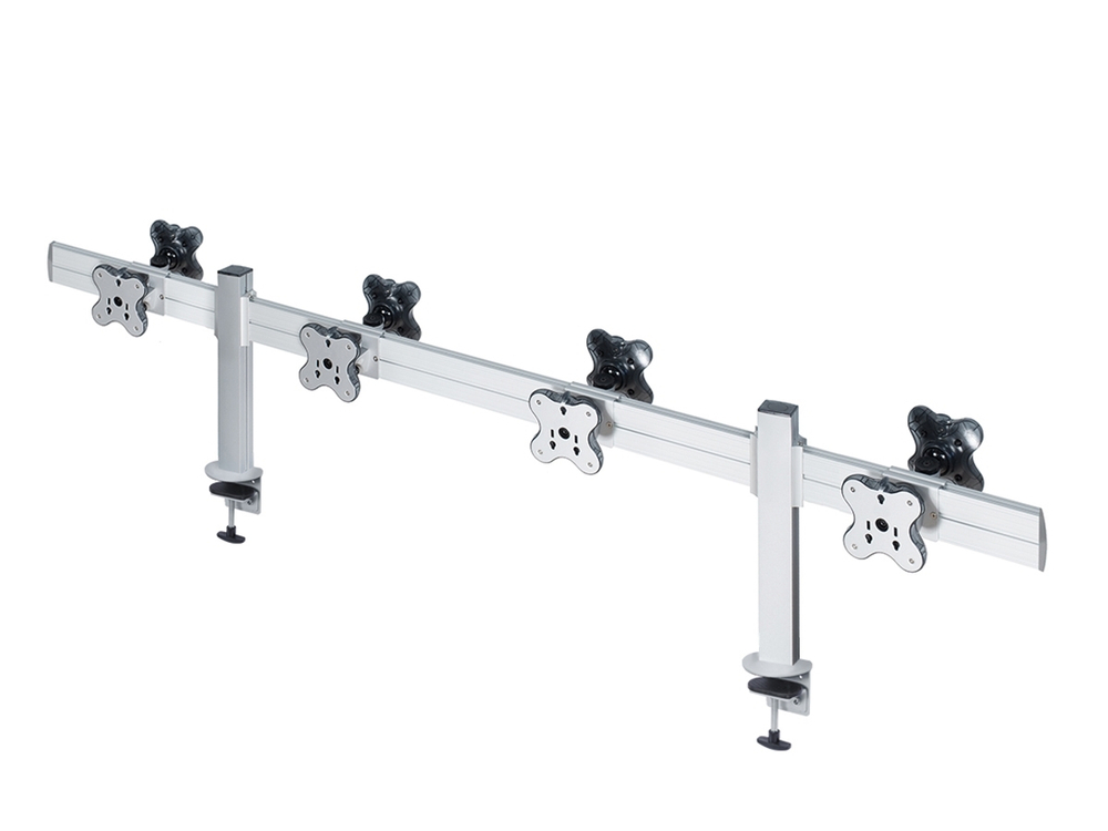 ErgoFount TBBS-800C Настольное крепление back-to-back для 8 мониторов диагональю до 24'' конфигурации 1х4 с зажимом к столу типа "С". Цвет - серебристый