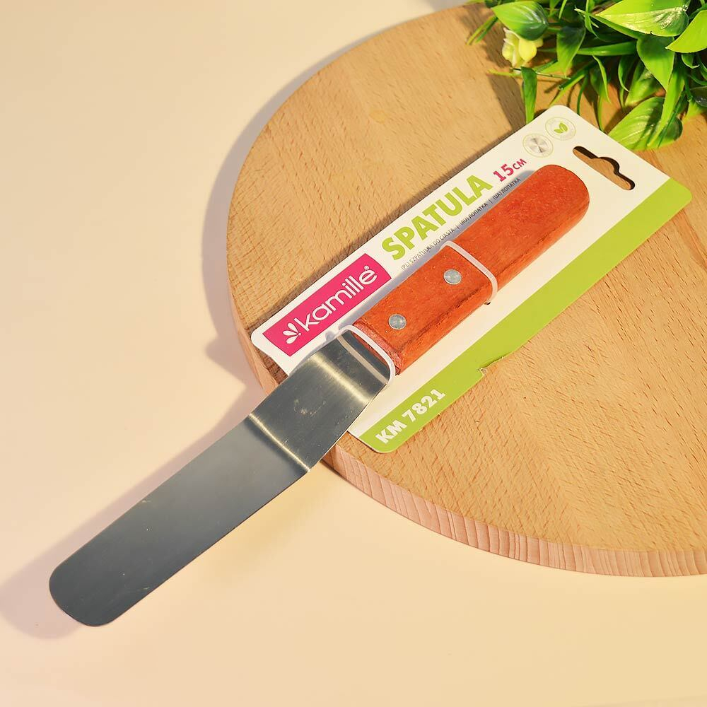 Лопатка шпатель для крема 15см нерж с деревянной ручкой