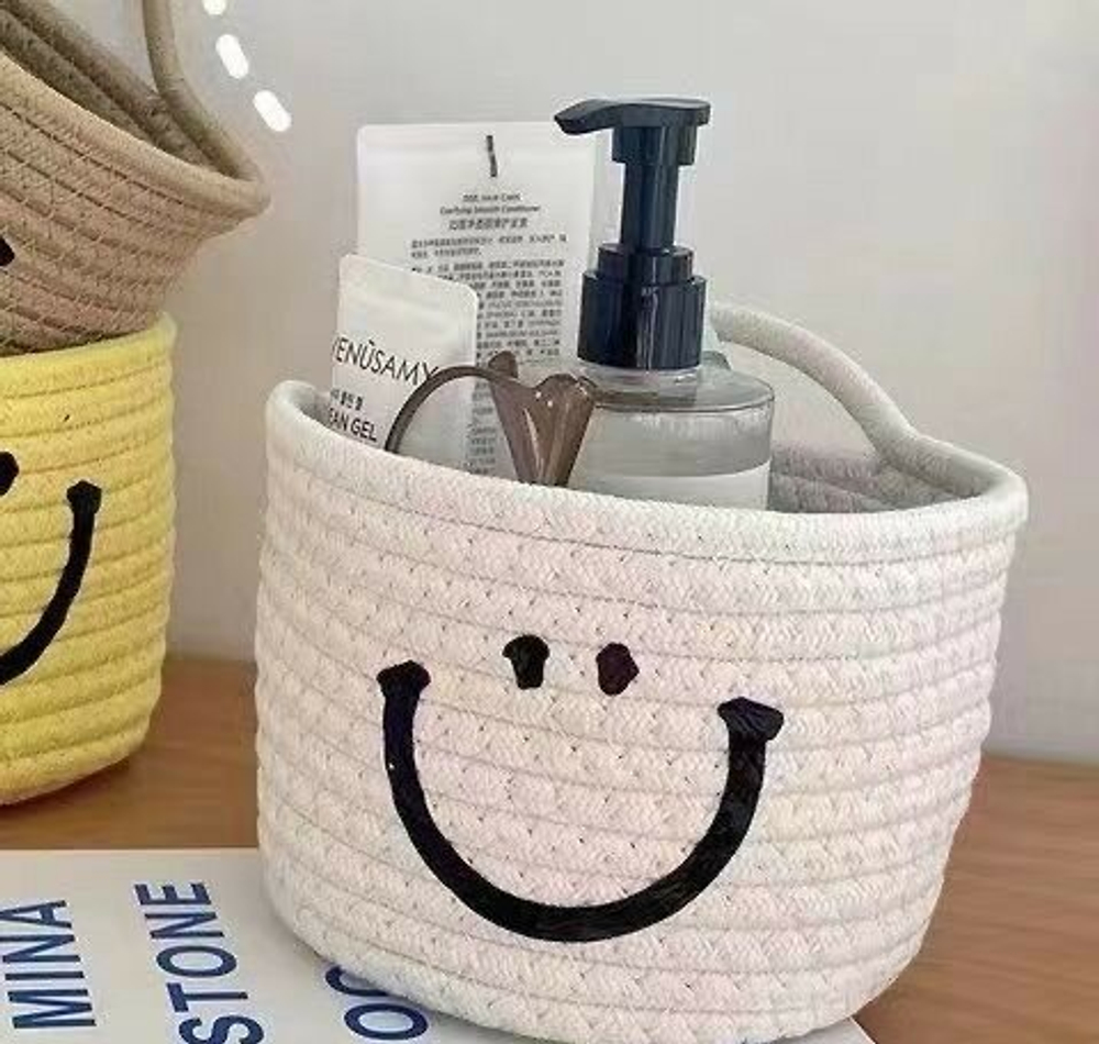 Корзина для хранения плетеная, вязаная размер 15*12см, белая