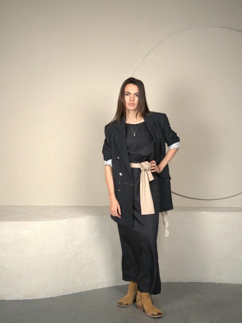 Платье макси черный шёлк