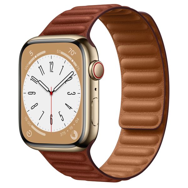 Умные часы Apple Watch Series 8 45 мм Gold Stainless Steel Case, Umber Leather Link