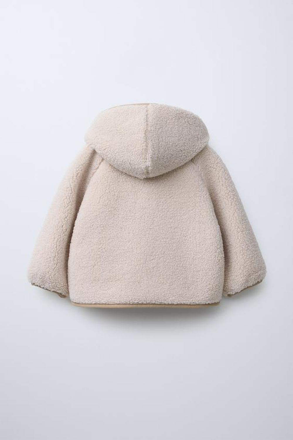 ZARA КУРТКА ИЗ ИСКУССТВЕННОЙ ОВЧИНЫ С КАПЮШОНОМ, ЭКРЮ