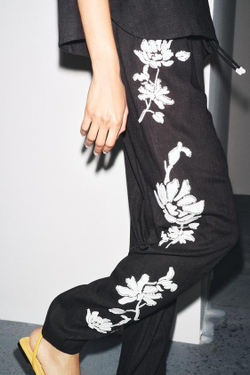 ZARA БРЮКИ С ВЫШИВКОЙ И БИСЕРОМ — ZW COLLECTION, ЧЕРНЫЙ/БЕЛЫЙ