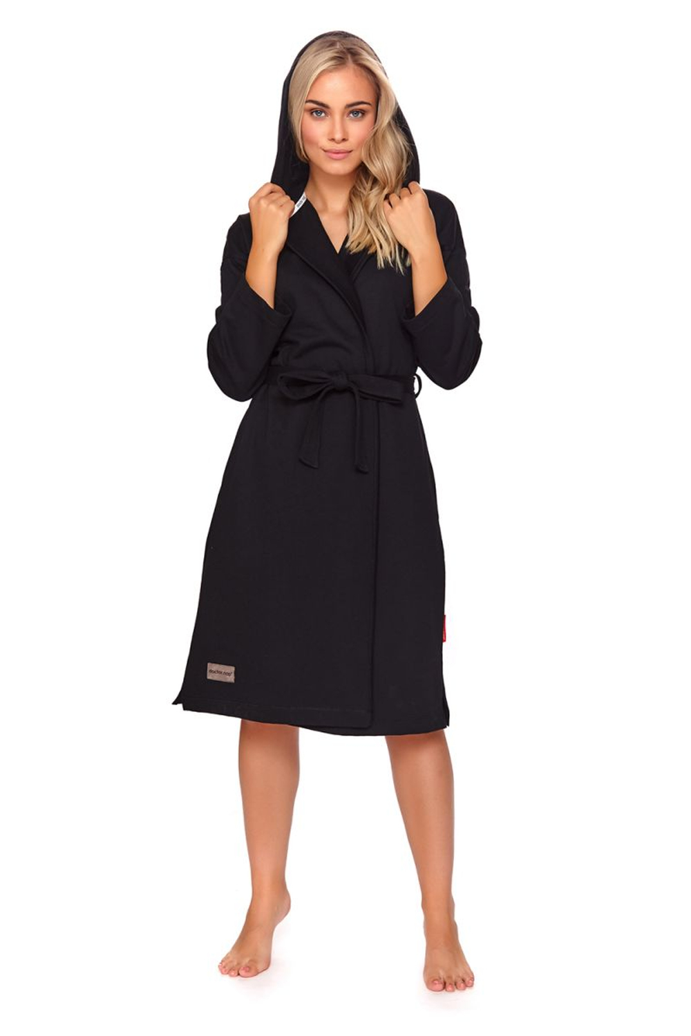 Хлопковый халат со съемным поясом (Размер: L) (Цвет: черный)