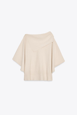 ZARA ОДНОТОННЫЙ ТРИКОТАЖНЫЙ ТОП-НАКИДКА, ПЕСОЧНЫЙ