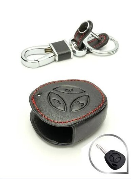 Чехол на ключ /Kalina, Priora/ PREMIUM, кожа, карабин/кольцо (P.R.C.)