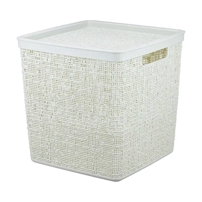 Коробка БЯЗЬ с крышкой 28х28см 17л белый ротанг