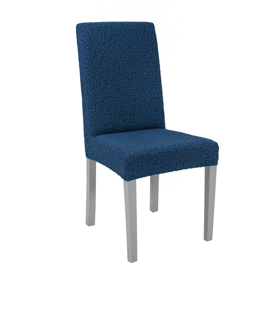 Чехол на стул без оборки Жаккард, цвет Индиго, Набор 4 шт.