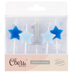 Набор свечей 1-ый День Рождения Мальчика, Серебро/Голубой