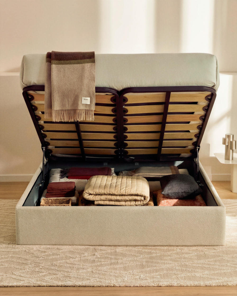 Основание кровати Nelzi из шенилла цвета экрю для матраса 180 x 200 см