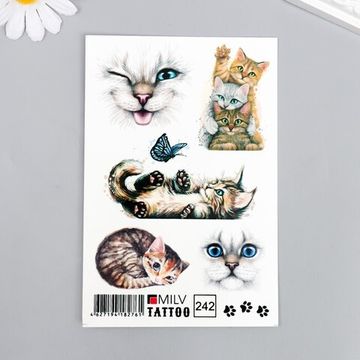 Татуировка на тело "Нарисованные котятки" 10х15 см