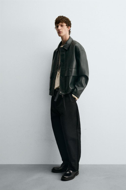 ZARA КУРТКА ИЗ ИСКУССТВЕННОЙ КОЖИ С КАРМАНАМИ, ТЕМНО-ЗЕЛЕНЫЙ