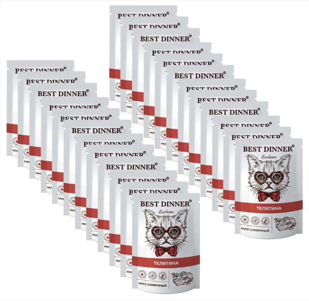 Влажный корм для кошек и котят мусс сливочный Best Dinner Exclusive 0,085кг телятина (для взрослых и котят с 1 месяца). В комплекте 24 шт