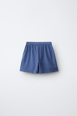 ZARA ПИЖАМА-РУБАШКА ИЗ СИРСАКЕРА С МОДАЛОМ, СИНИЙ