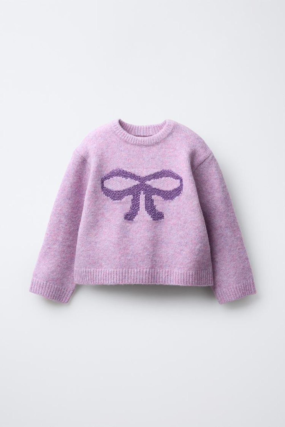 ZARA СВИТЕР С БЛЕСТЯЩИМ БАНТОМ ИЗ СМЕСОВОЙ ШЕРСТИ, СВЕТЛО-СИРЕНЕВЫЙ