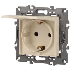 14-2103-02 ЭРА Розетка 2P+E Schuko со шторками с крышкой, 16A-250В, IP20, Эра Elegance, сл.кость